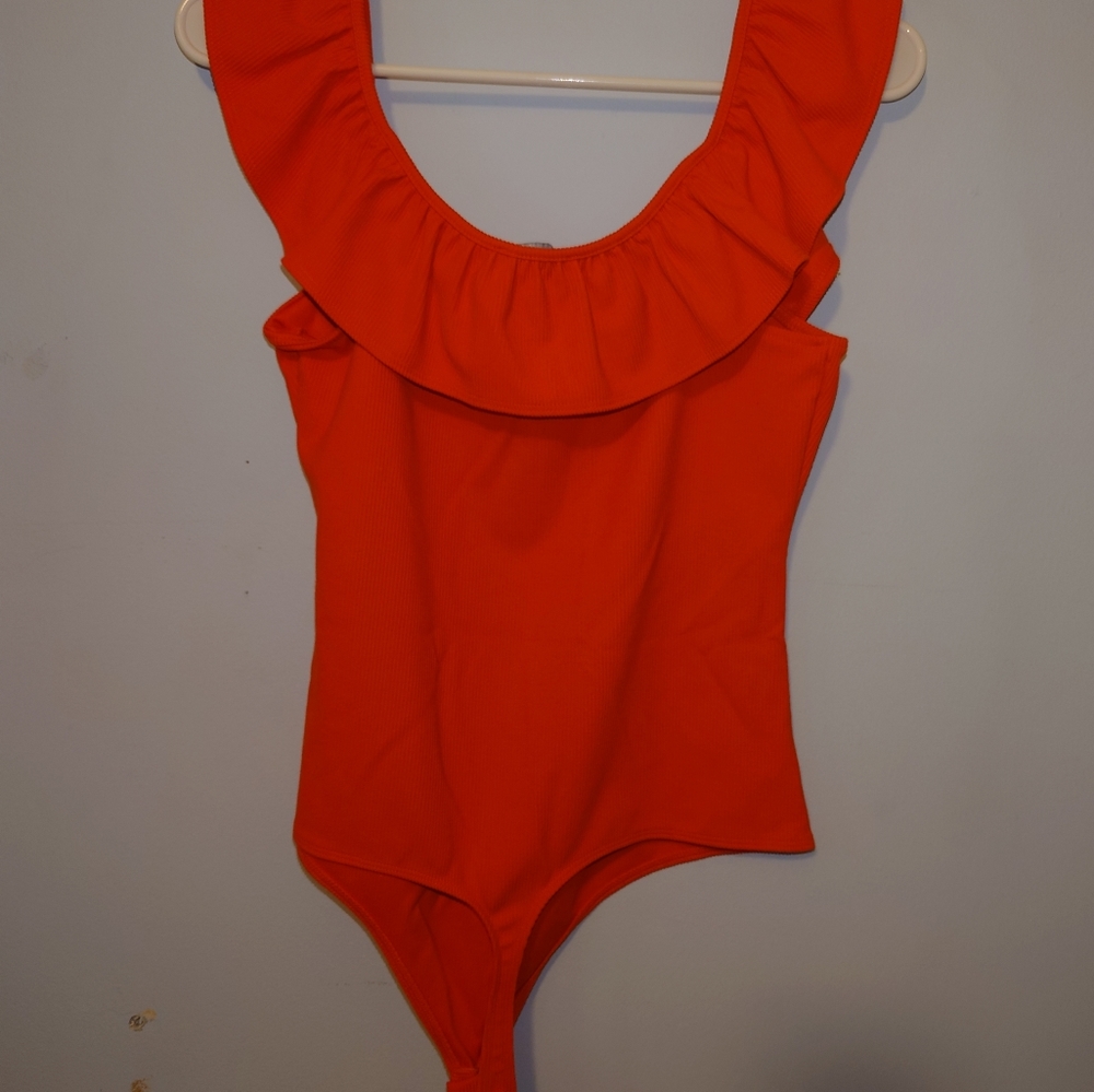 Express Orange Ruffle Bodysuit - Picture 2 of 2